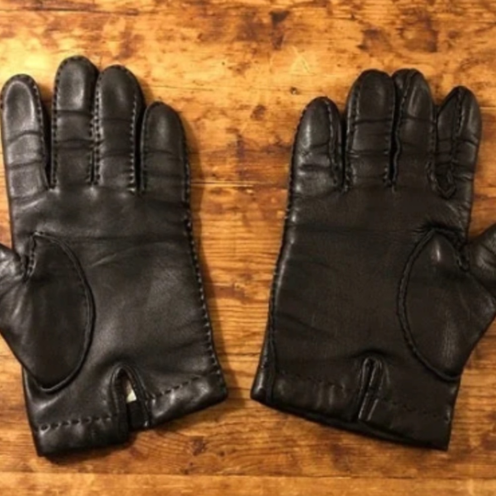 BROOKS BROTHERS Cashmere Lined Black Leather Gloves Men's size L